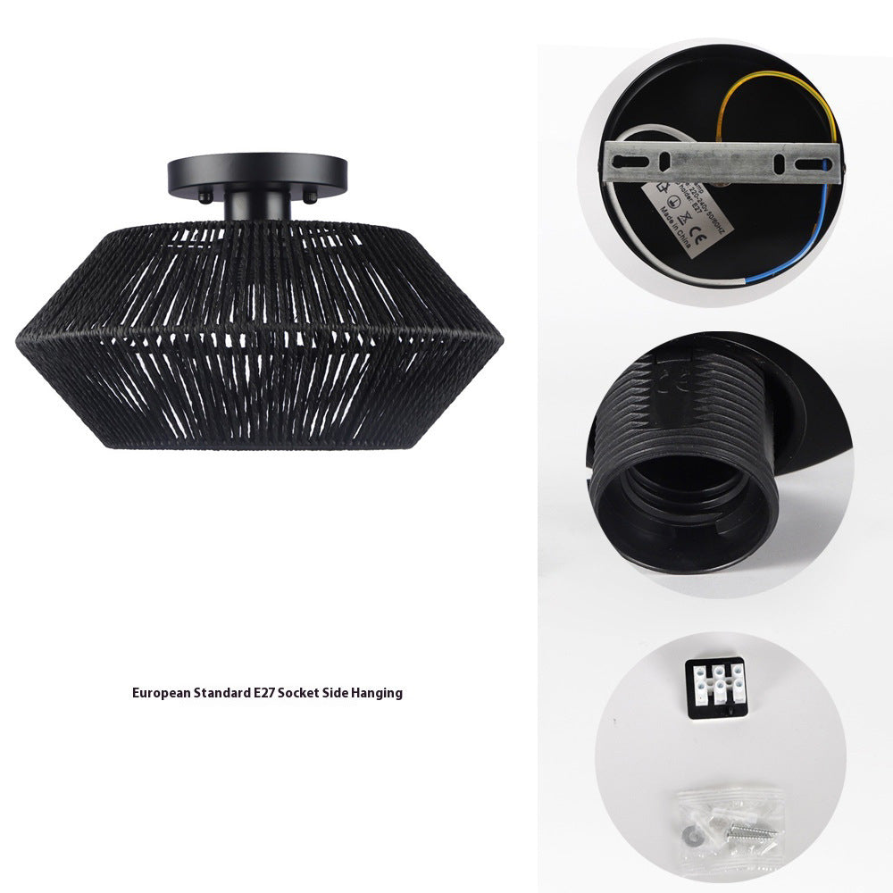 Handmade Vine Woven Aisle Restaurant Balcony Semi-suction Light