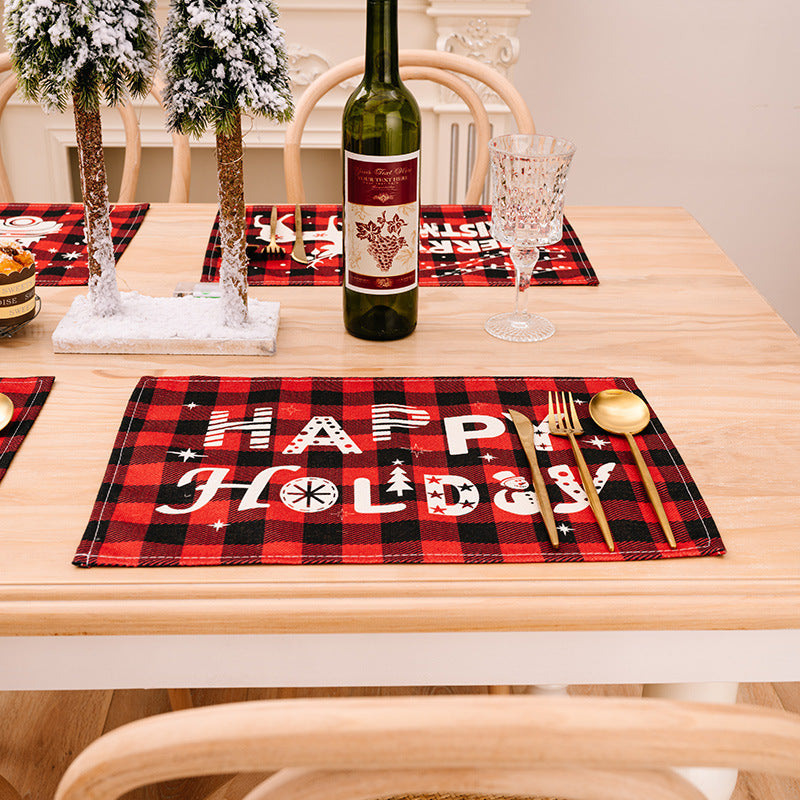 Christmas Plaid Print Placemats Tabletop Decorations