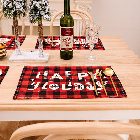 Christmas Plaid Print Placemats Tabletop Decorations