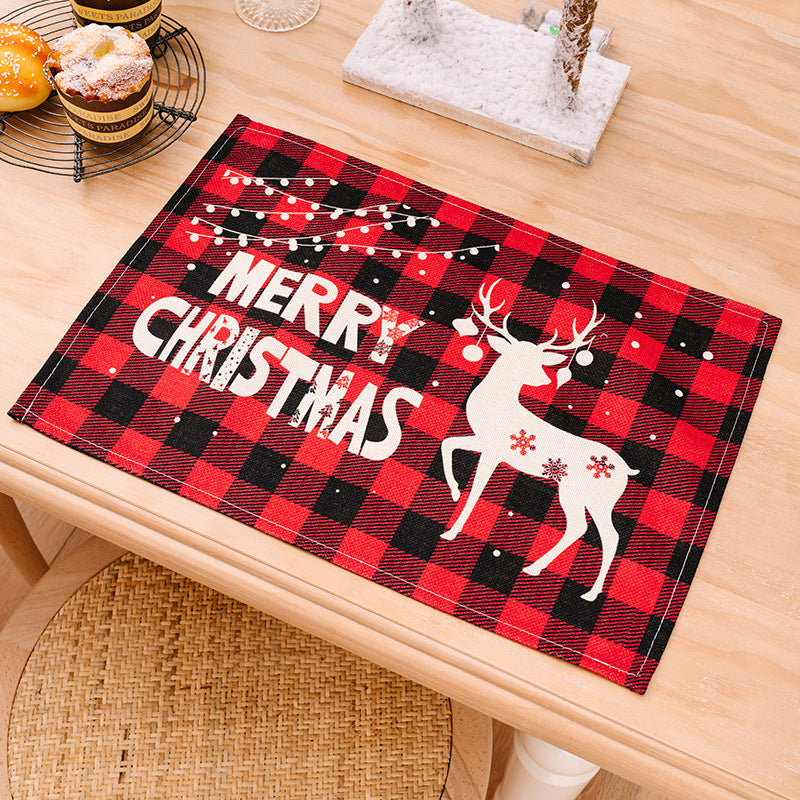 Christmas Plaid Print Placemats Tabletop Decorations