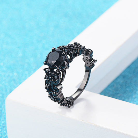 Punk Electroplated Black Gold Inlaid Black Zircon Ring