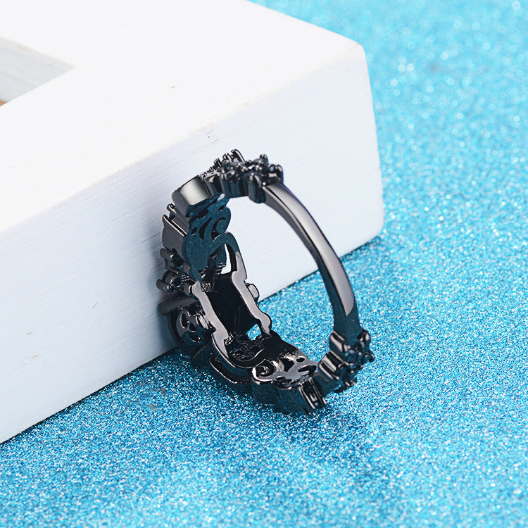 Punk Electroplated Black Gold Inlaid Black Zircon Ring
