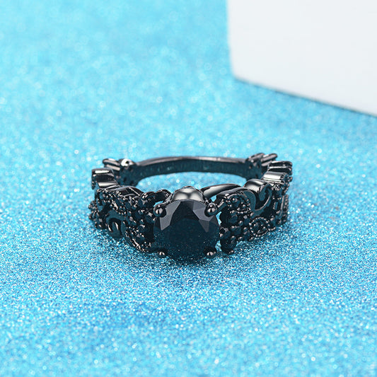 Punk Electroplated Black Gold Inlaid Black Zircon Ring