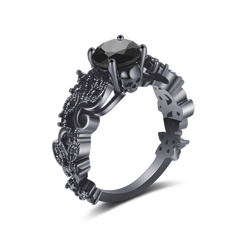 Punk Electroplated Black Gold Inlaid Black Zircon Ring