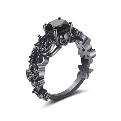 Punk Electroplated Black Gold Inlaid Black Zircon Ring