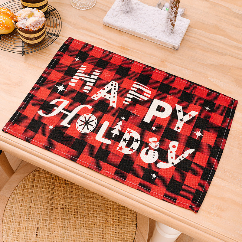 Christmas Plaid Print Placemats Tabletop Decorations