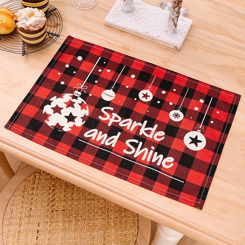 Christmas Plaid Print Placemats Tabletop Decorations