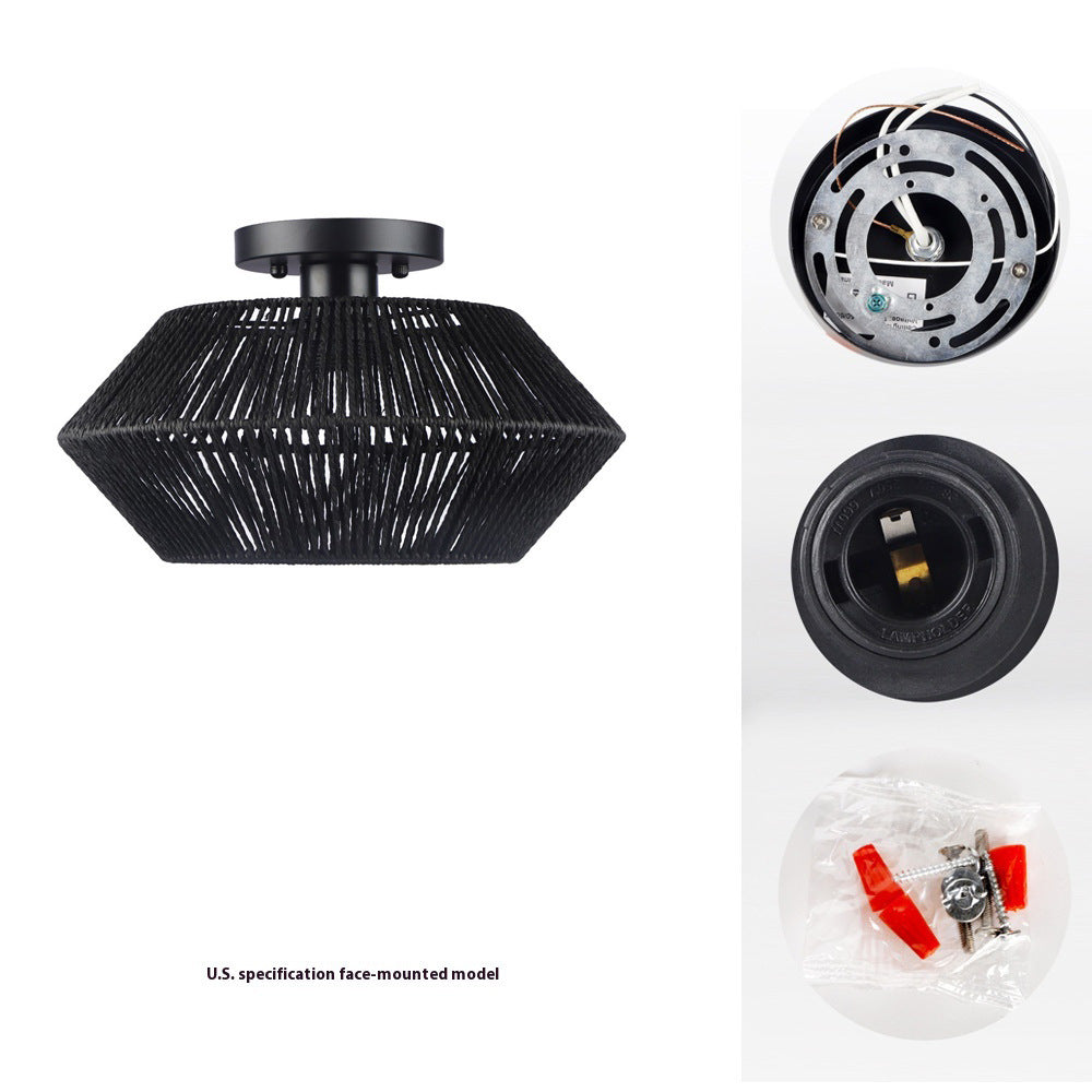 Handmade Vine Woven Aisle Restaurant Balcony Semi-suction Light