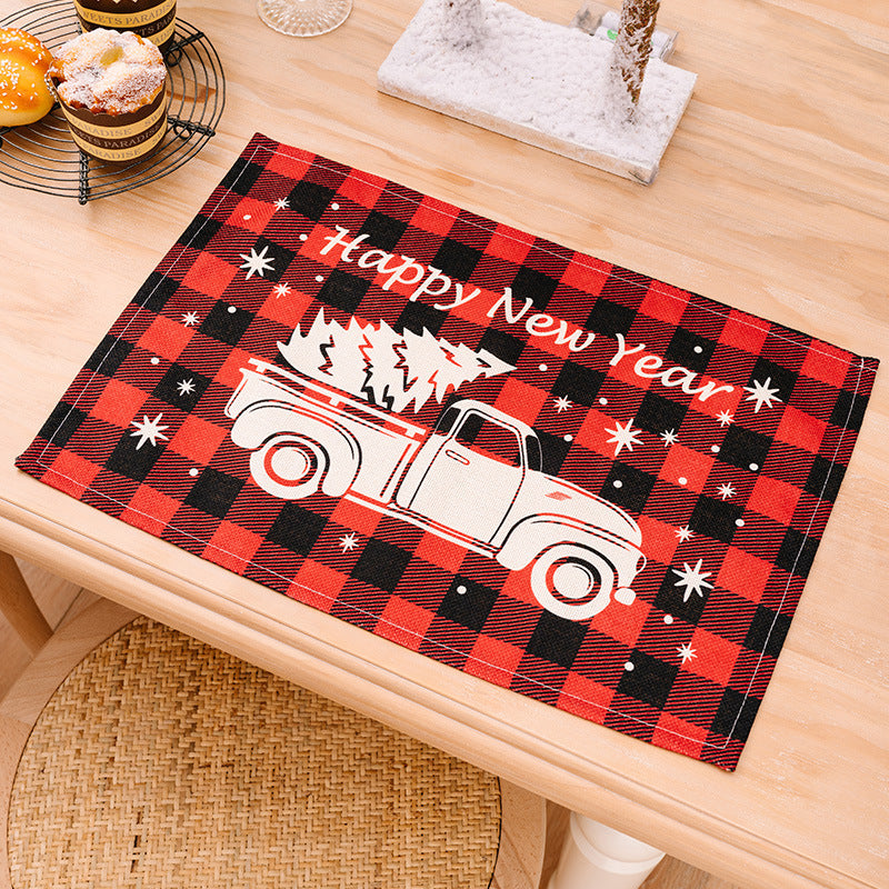 Christmas Plaid Print Placemats Tabletop Decorations
